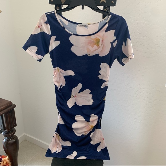 Ginkana Maternity Floral Side Ruched Bodycon Dress S - Picture 2 of 3